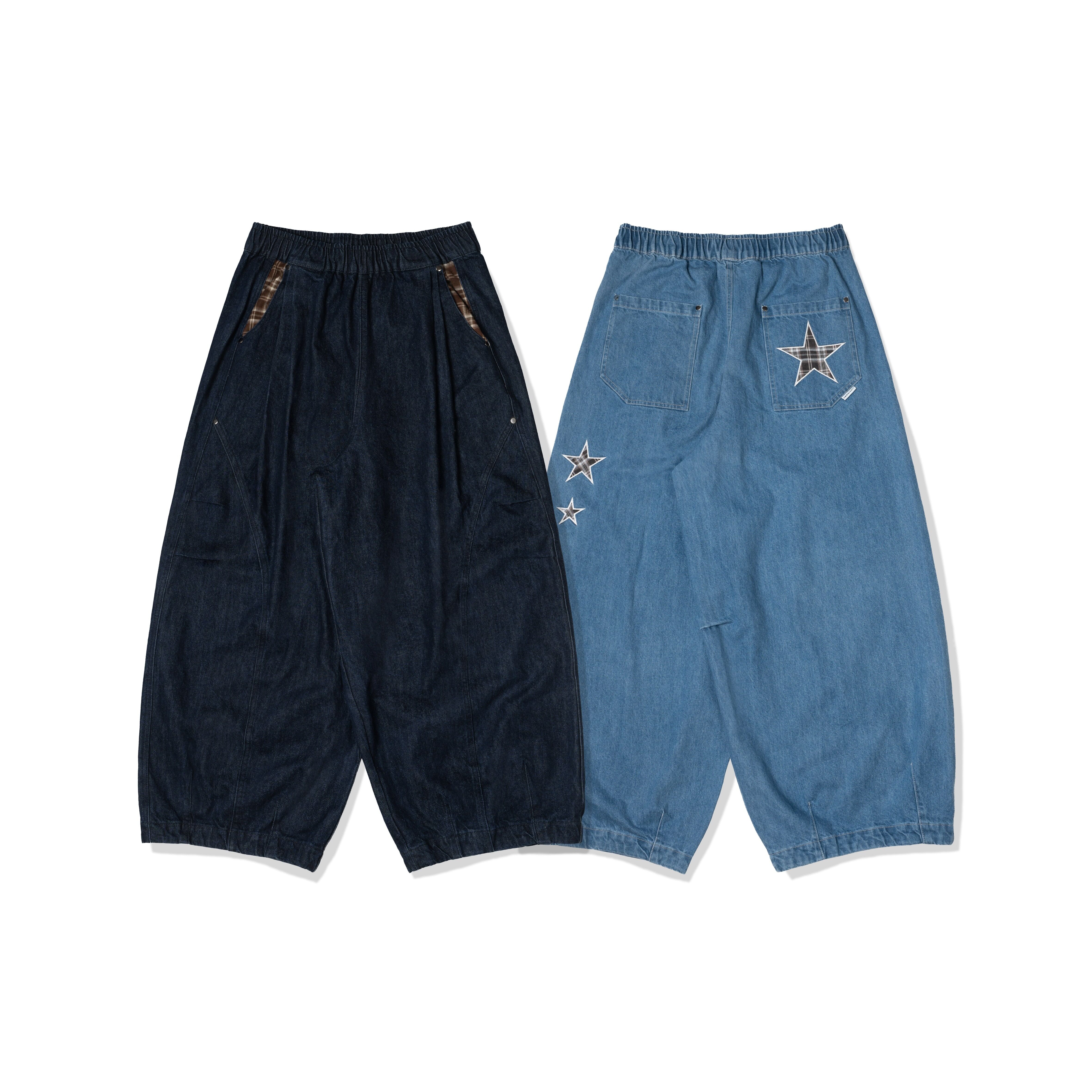 【車庫服飾】ORDINARY PLAID STAR BALLOON PANTS