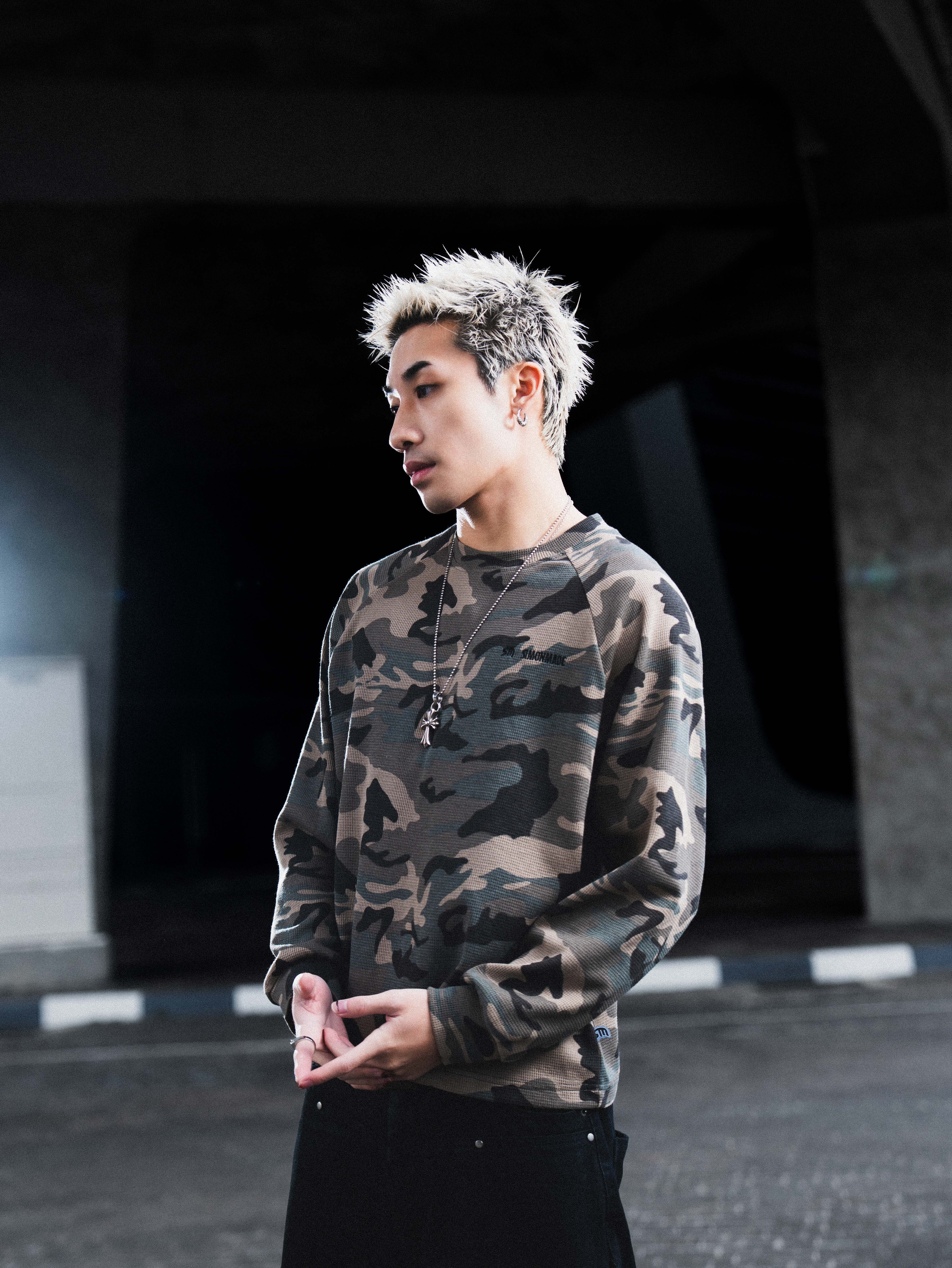 SIMON MADE TL-2513 街頭 反叛 迷彩 華夫格 薄長袖