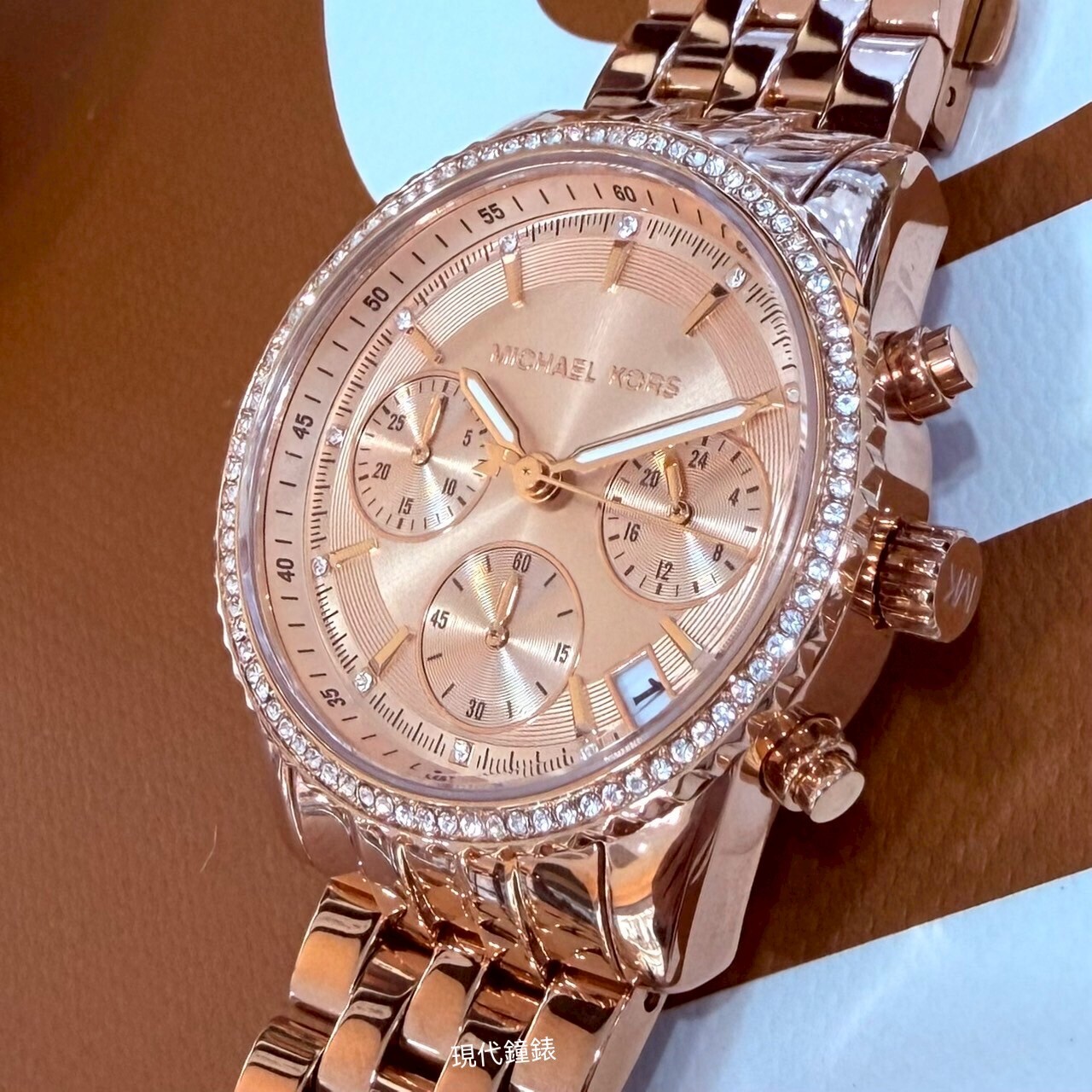 【MICHAEL KORS】晶鑽三眼玫瑰金MK7531 30mm 現代鐘錶