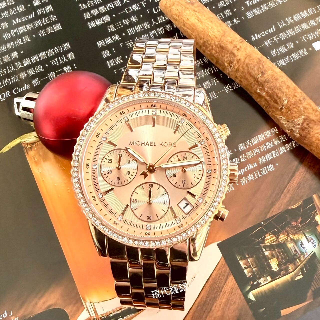 【MICHAEL KORS】晶鑽三眼玫瑰金MK7531 30mm 現代鐘錶