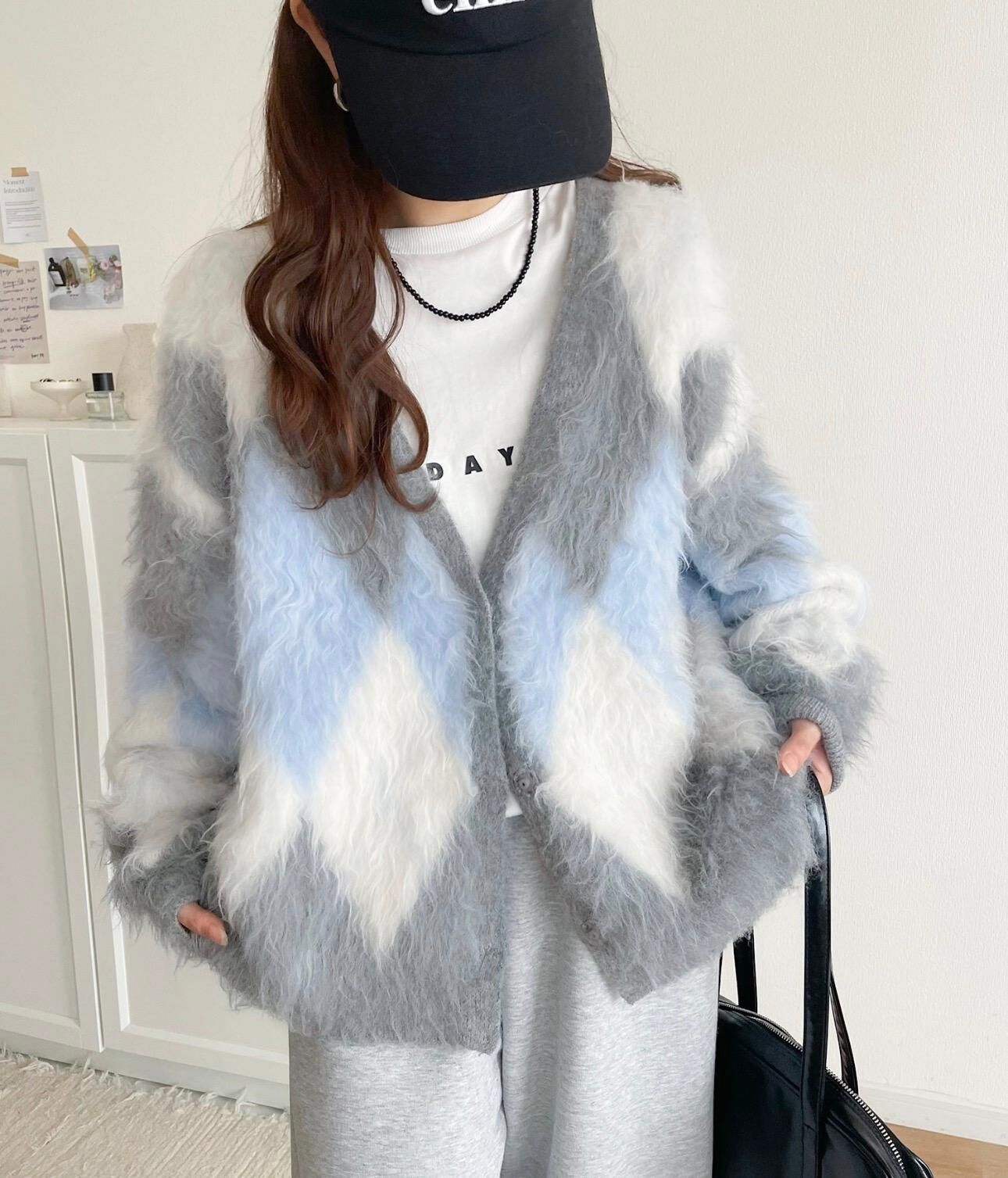 【預購】JN122711 classicalelf 長版磨毛菱格紋開襟外套