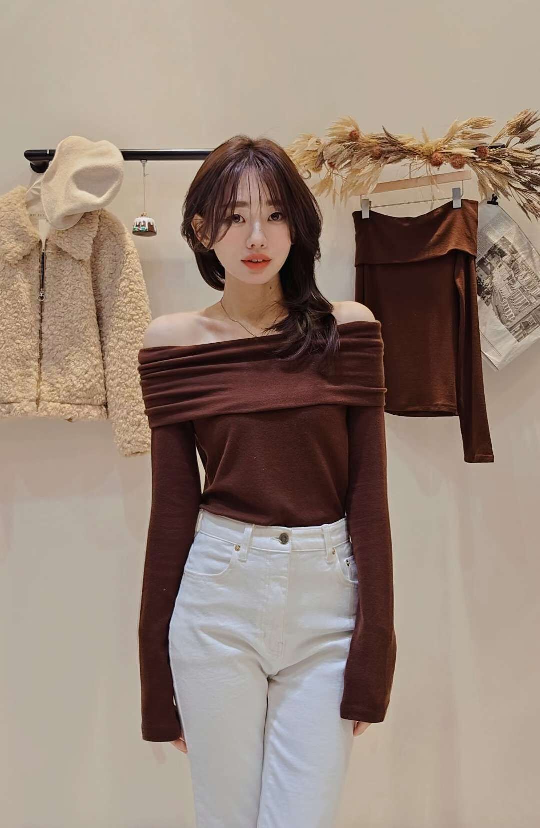 CP5312 多穿法露肩天絲羊毛超彈力T