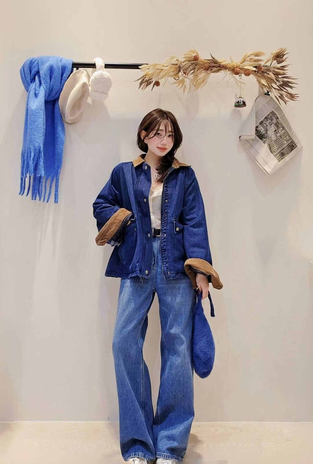 CP5313 時髦巴恩風丹寧鋪棉外套