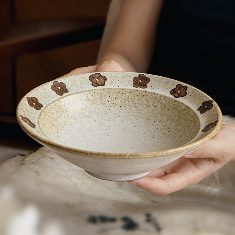 《6480》日式手工復古小花粗陶碗