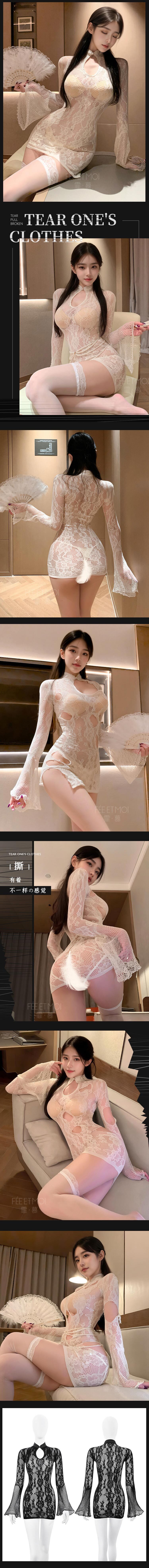 ZY7436 絕版溫柔可撕性感旗袍 米白