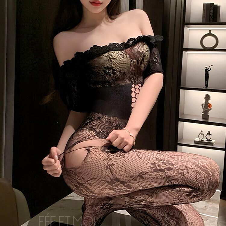 ZY64 午夜狂想一字肩可撕性感貓裝