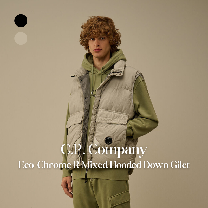 C.P. Company Eco-Chrome R Mixed Hooded Down Gilet – Sustainable Urban Down Vest