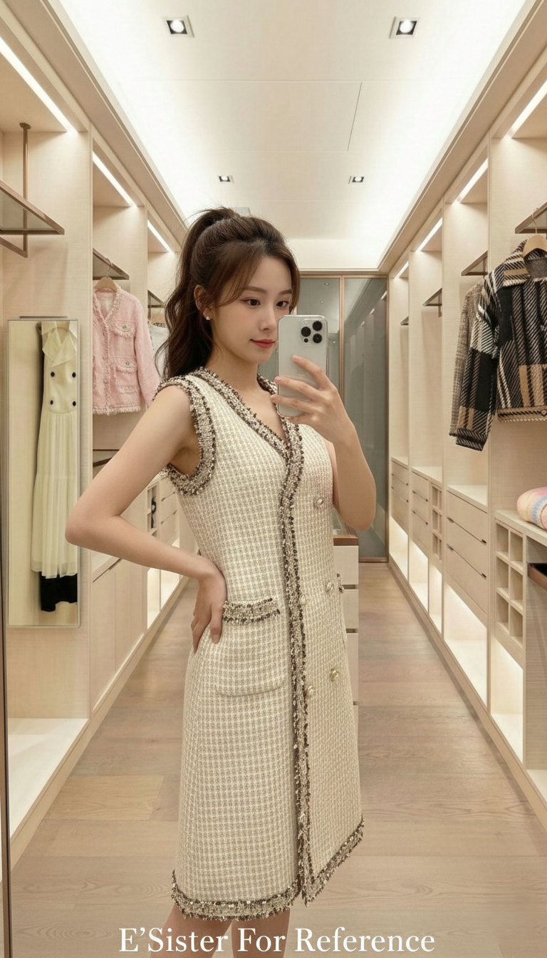 韓系小香風粗花呢無袖連身裙 C66