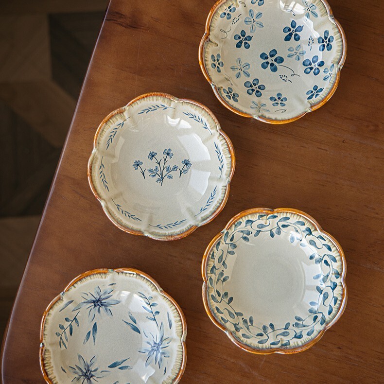 《6481》6吋復古釉彩陶瓷花朵盤