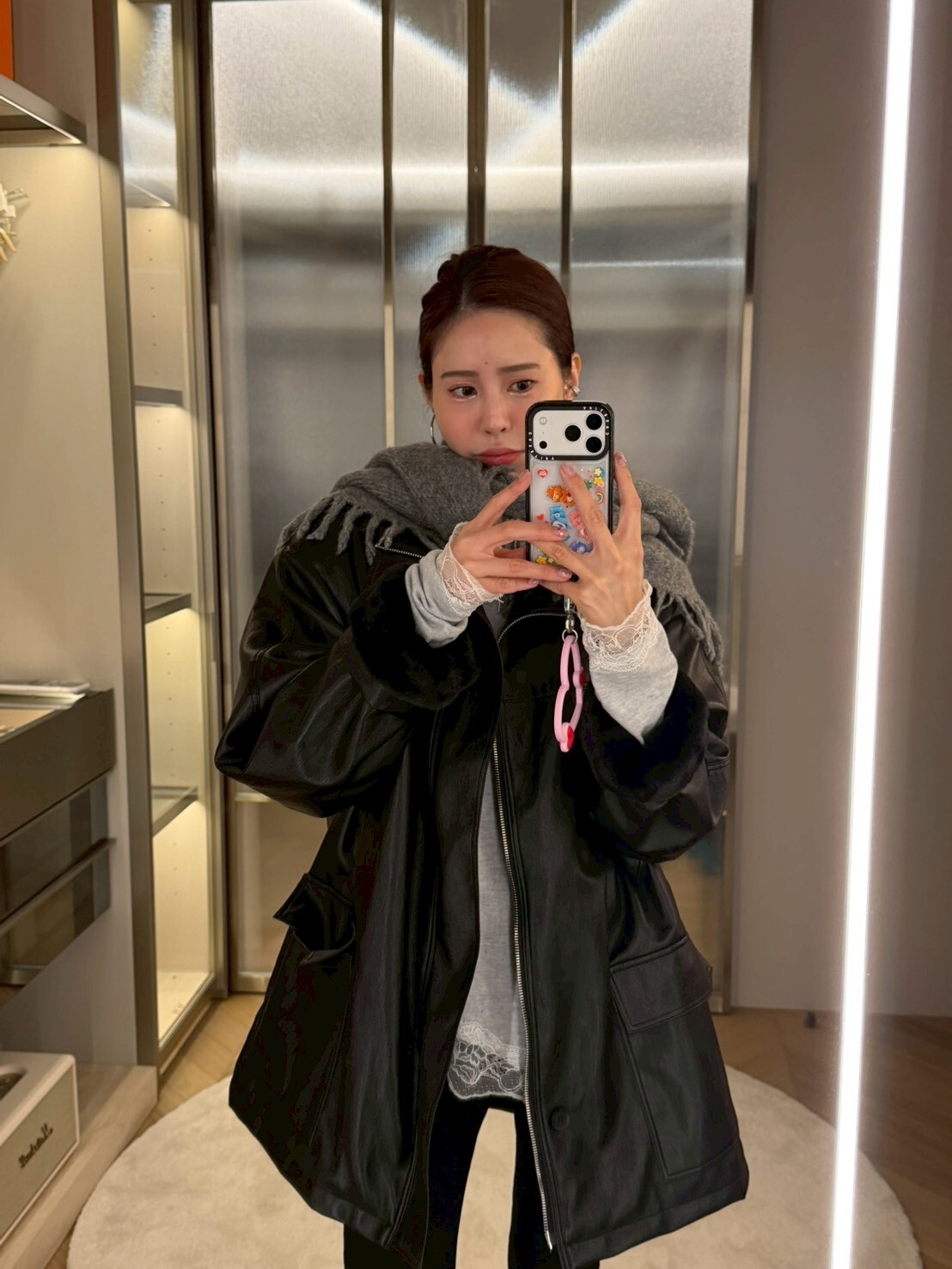 #AD75寬鬆內加厚毛皮外套(黑/咖)