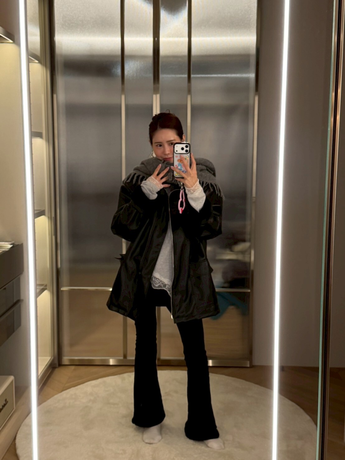 #AD93刷絨合身喇叭黑褲