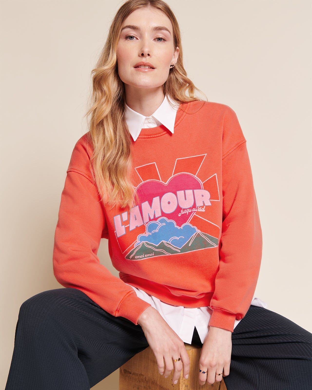 The Love to Heaven Sweatshirt in Organic Cotton - Orange Garment Dye | émoi émoi