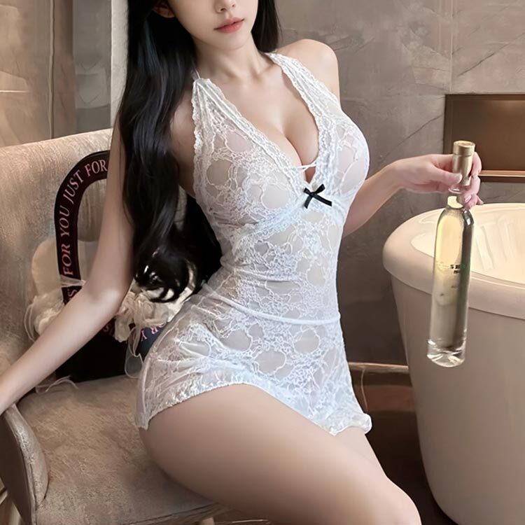 L6535 花漾綻放性感蕾絲睡衣 白