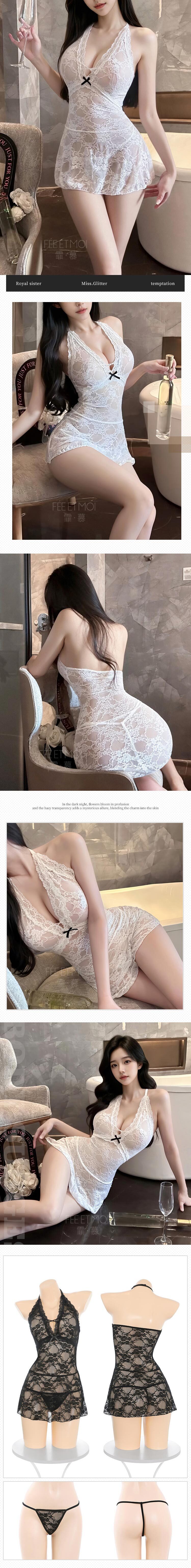 L6535 花漾綻放性感蕾絲睡衣 白