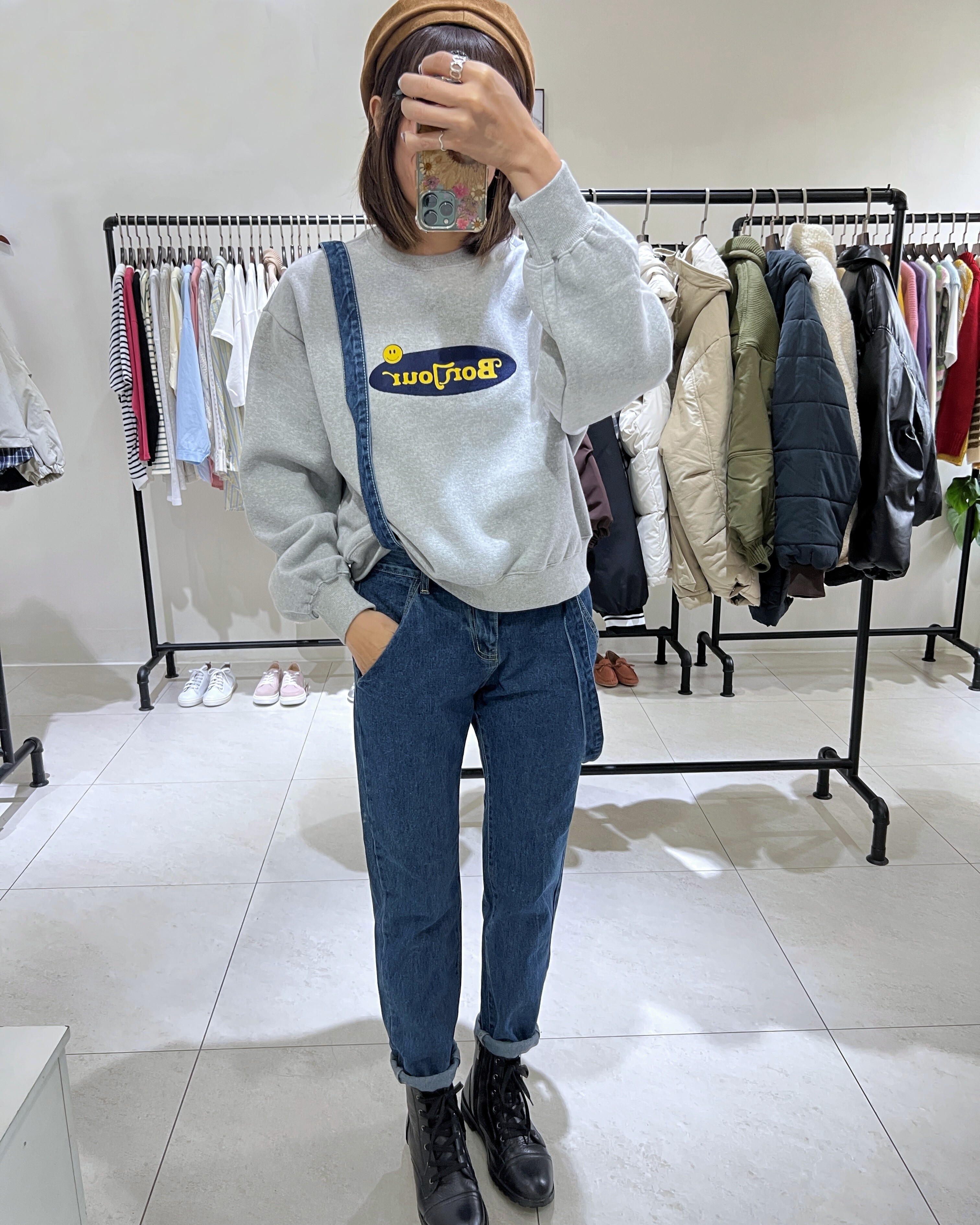 正韓自訂款復古俏皮吊帶牛仔褲