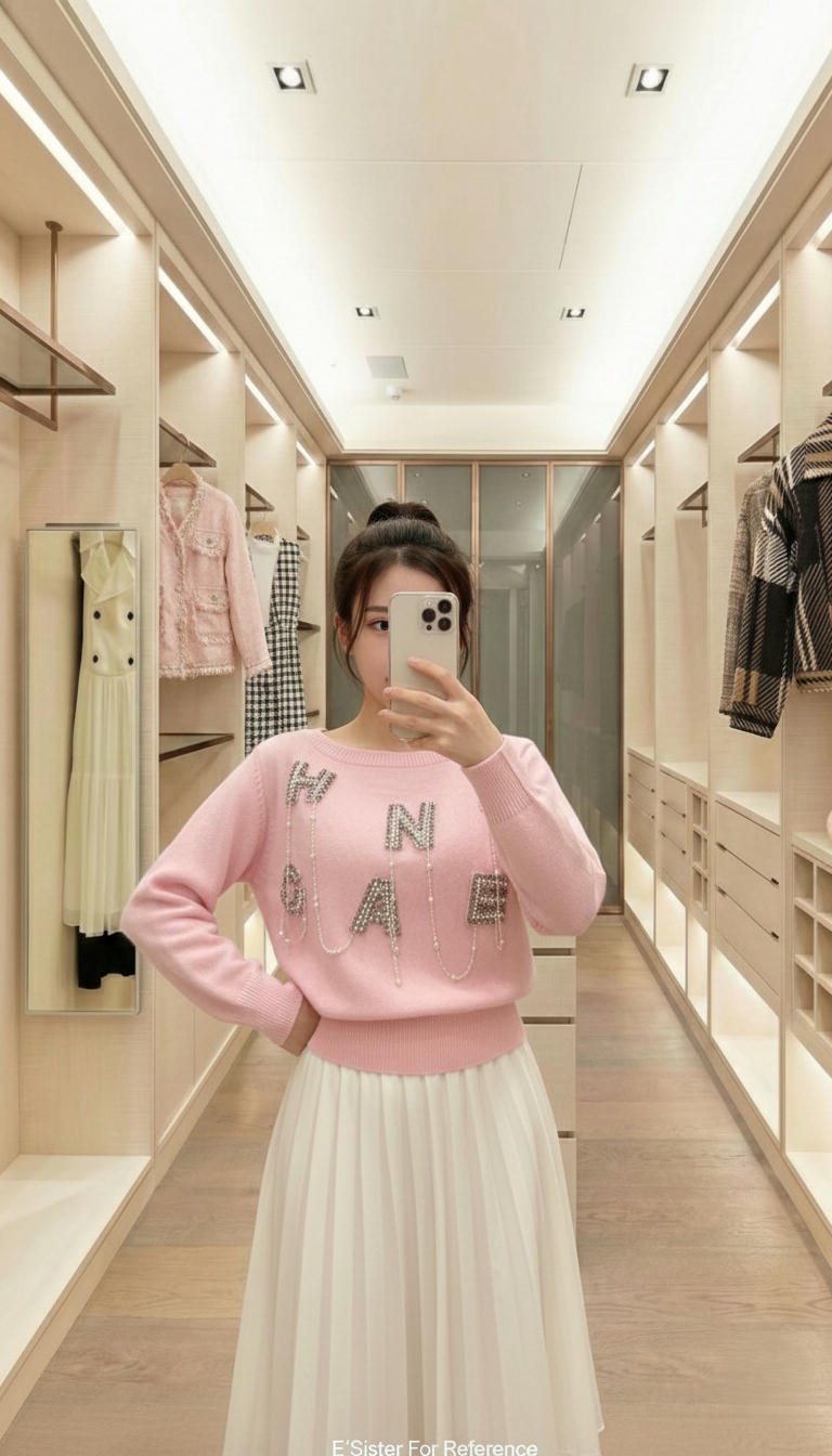 日系華麗珠飾粉色針織衫 C67