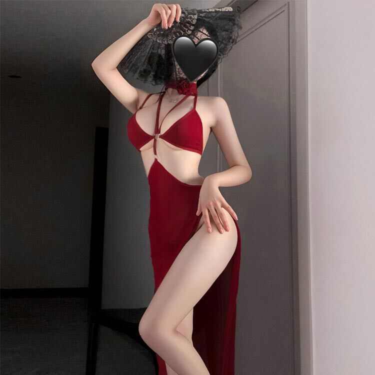 L6526-1 極致曲線後背綁帶性感睡裙 紅