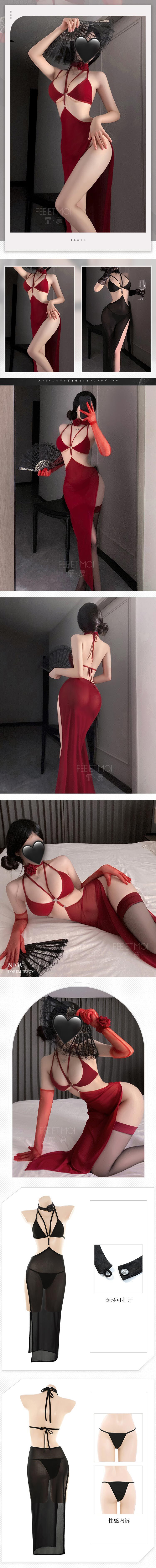 L6526-1 極致曲線後背綁帶性感睡裙 紅