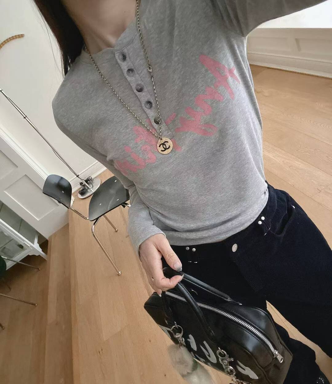 開襟排釦印字棉毛貼身上衣