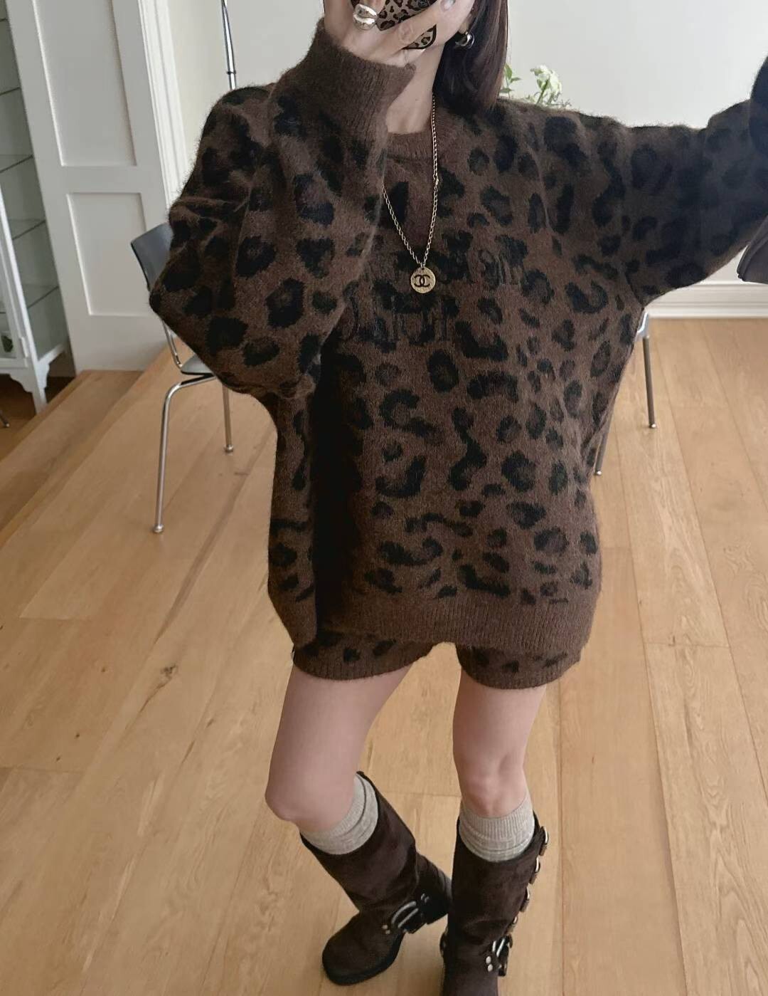 豹紋印字羊毛衣