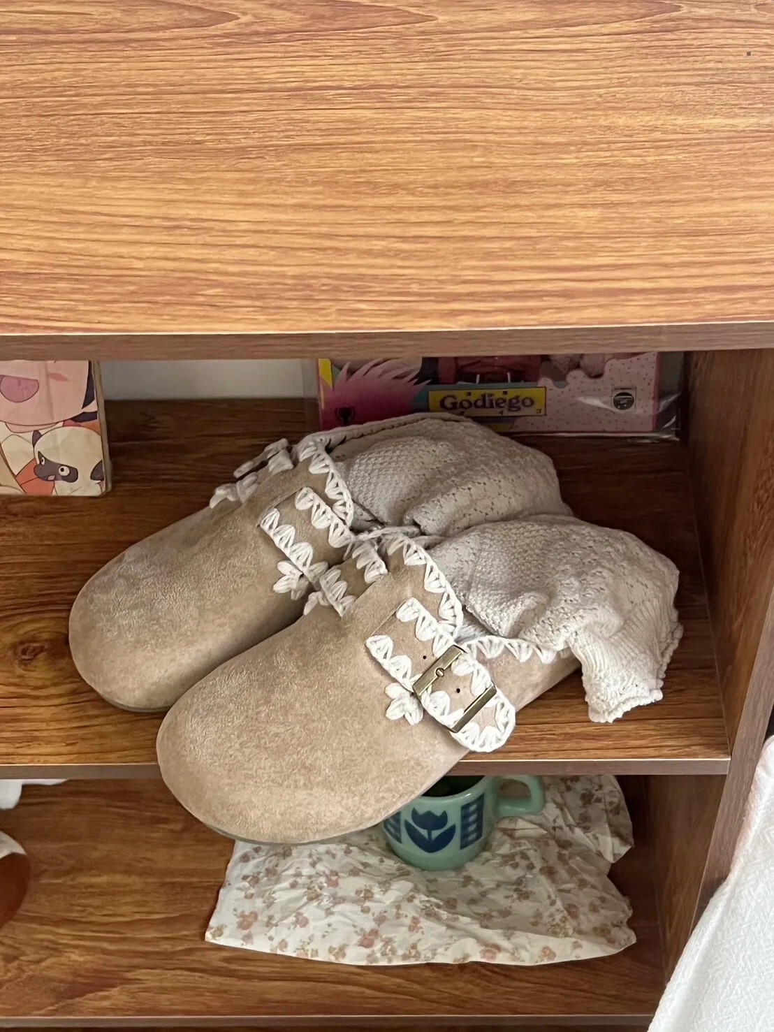 NG-24cm-可愛的你 蕾絲造型勃肯半拖 奶茶