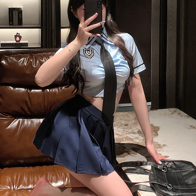 L6915 純欲露腰百褶學院制服