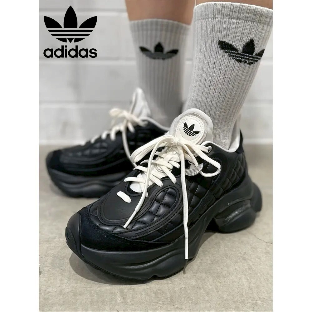 【Luxury】ADIDAS OZVENUZ 菱格小香風 黑色 增高/厚底運動鞋 女款 KJ3972 全黑厚底 格紋