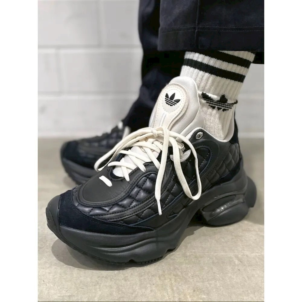 【Luxury】ADIDAS OZVENUZ 菱格小香風 黑色 增高/厚底運動鞋 女款 KJ3972 全黑厚底 格紋