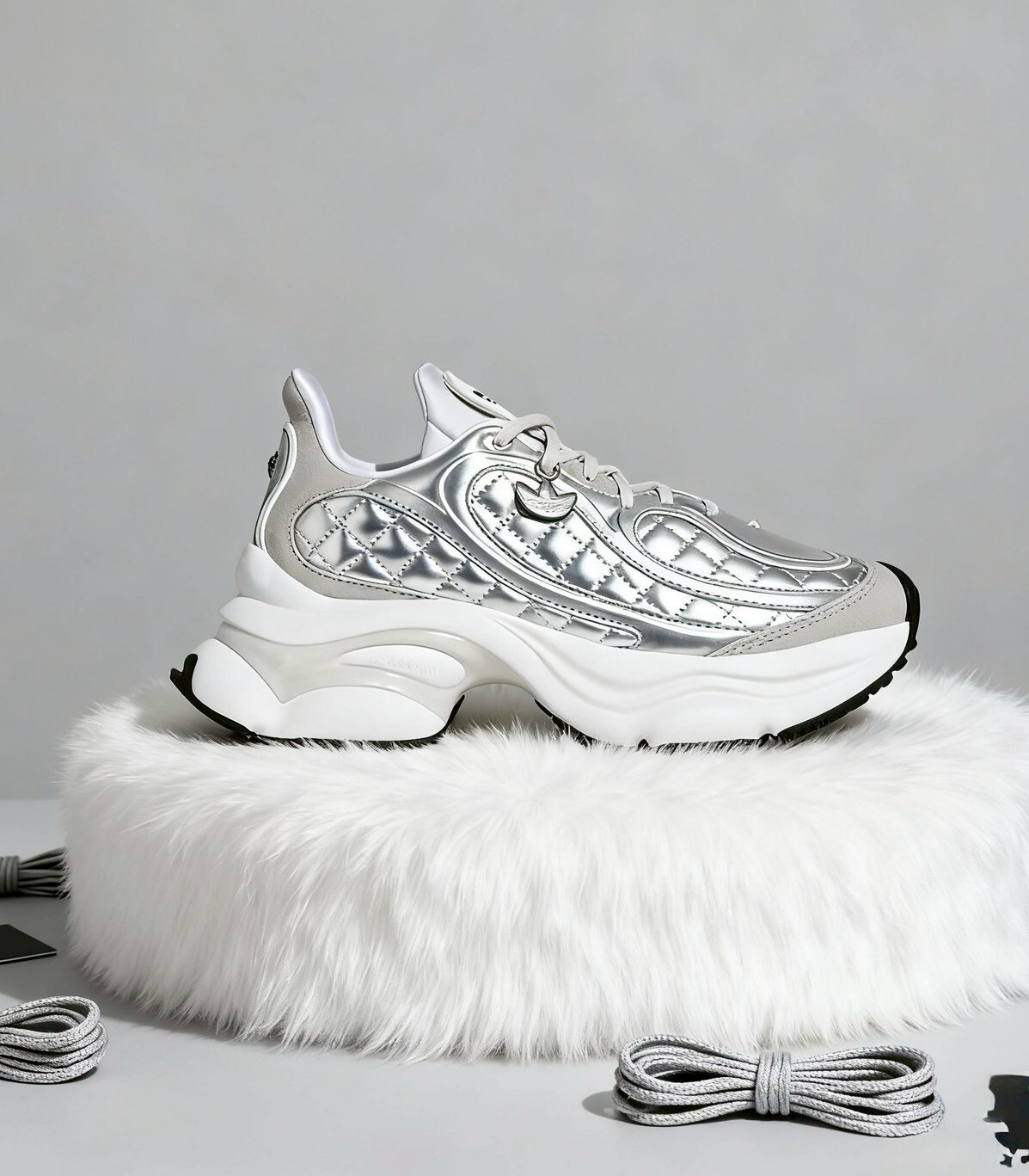 【Luxury】國外限定 ADIDAS OZVENUZ 菱格小香風 銀白 超增高 厚底 運動鞋 女款 KJ3971 超軟底