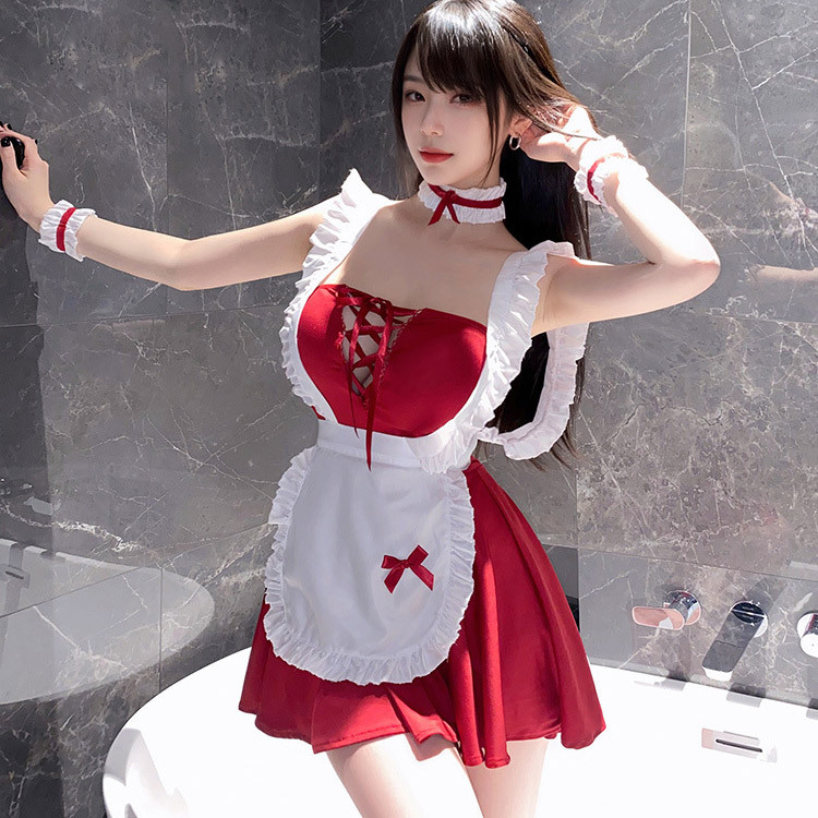 L6281 深V鏤空綁帶女僕制服