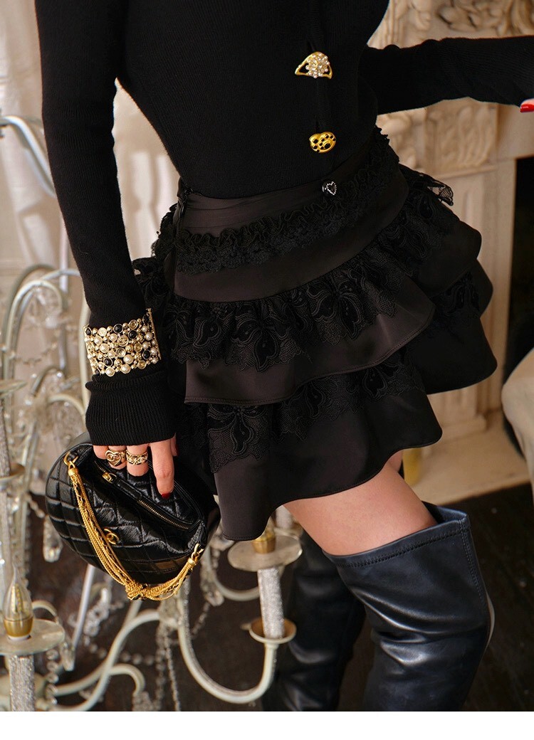 設計師家蕾絲層疊洛可可蛋糕短裙