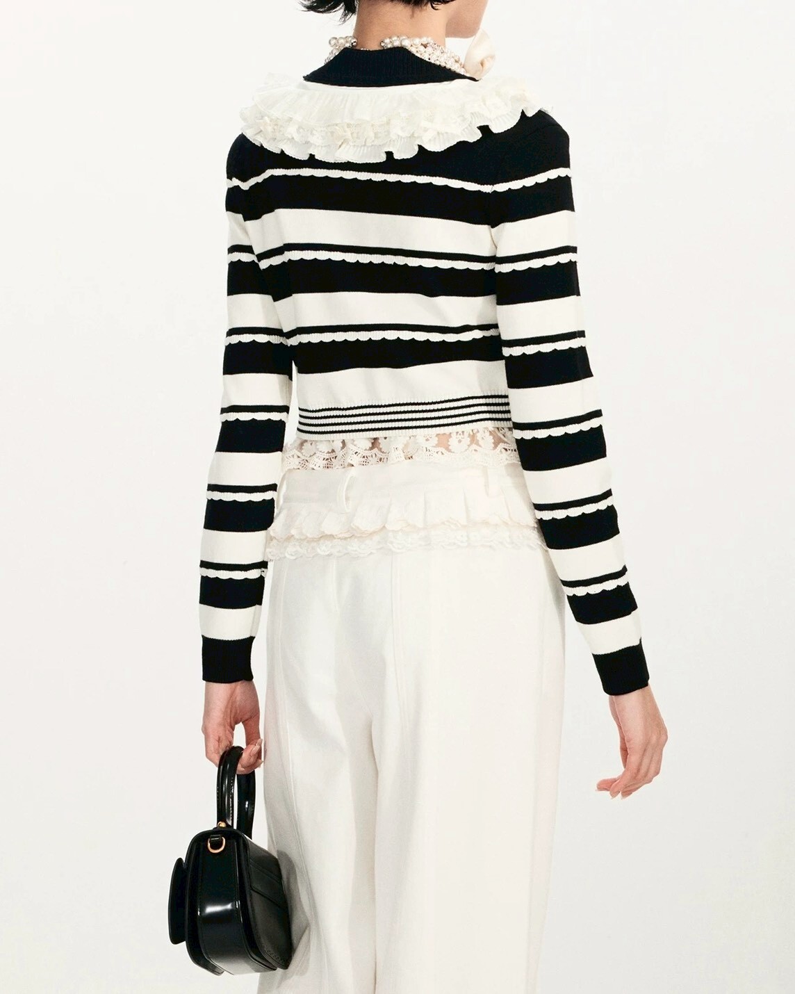 設計師家洛可可領黑白撞色橫條針織上衣