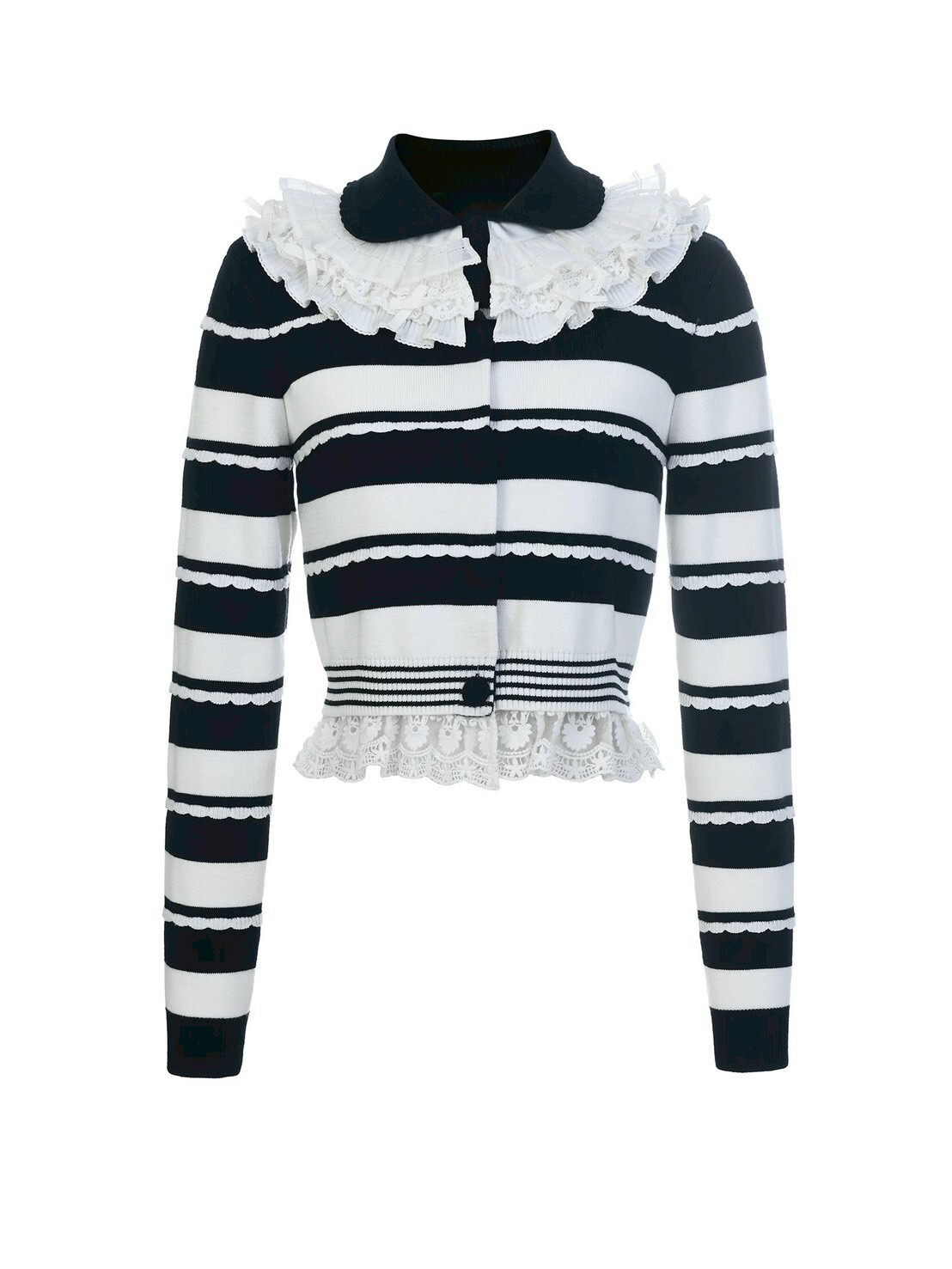 設計師家洛可可領黑白撞色橫條針織上衣