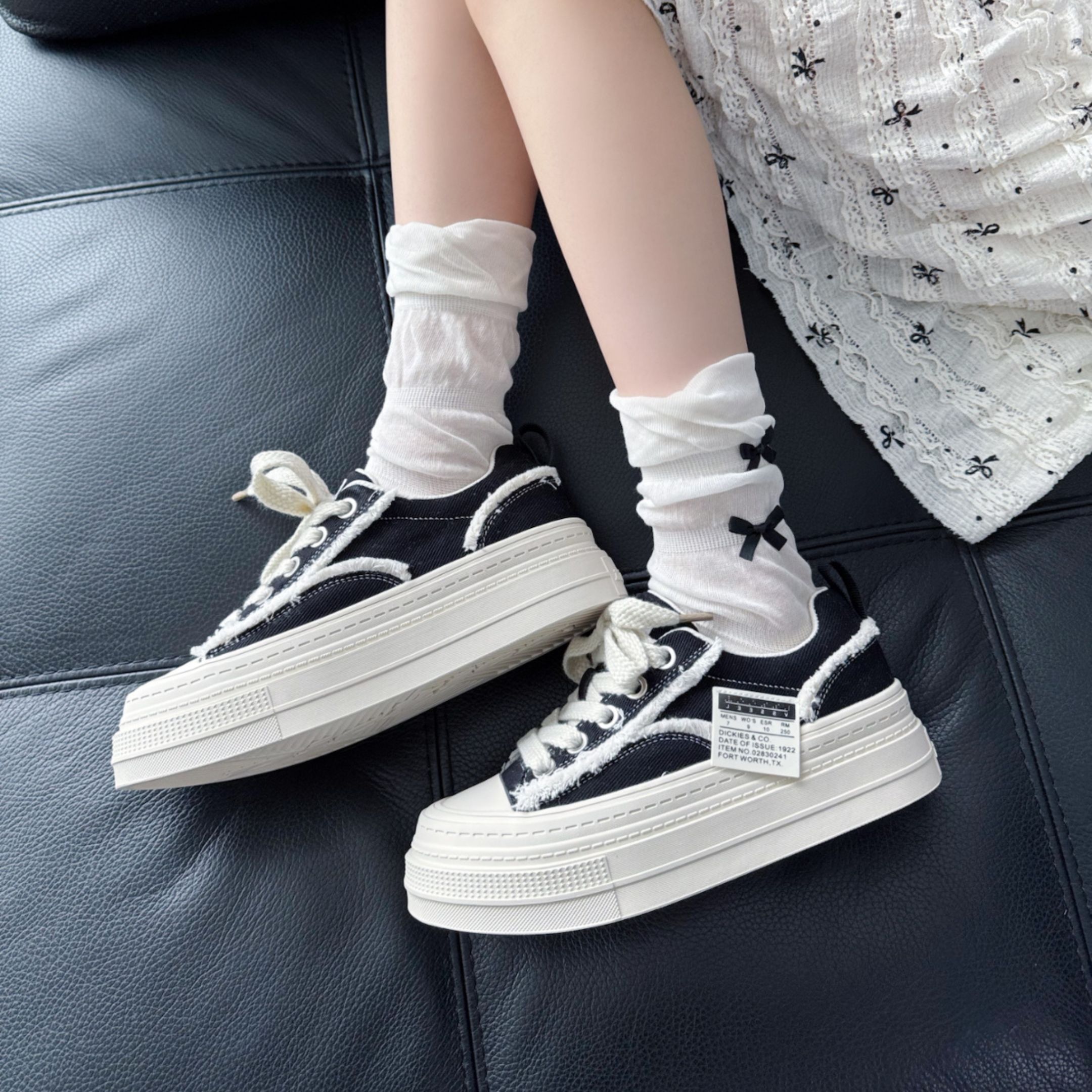 NICEDAY 代購 Dickies 英倫 厚底 增高 帆布鞋 黑 黑白 女款 251W50LXS57B