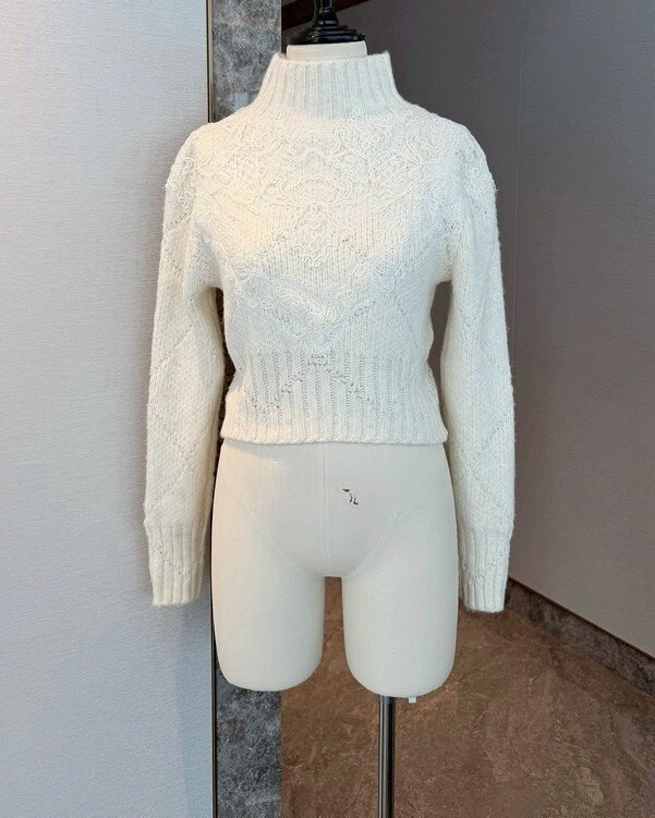 設計師家鏤空感菱格針織小立領拼接高定蕾絲上衣