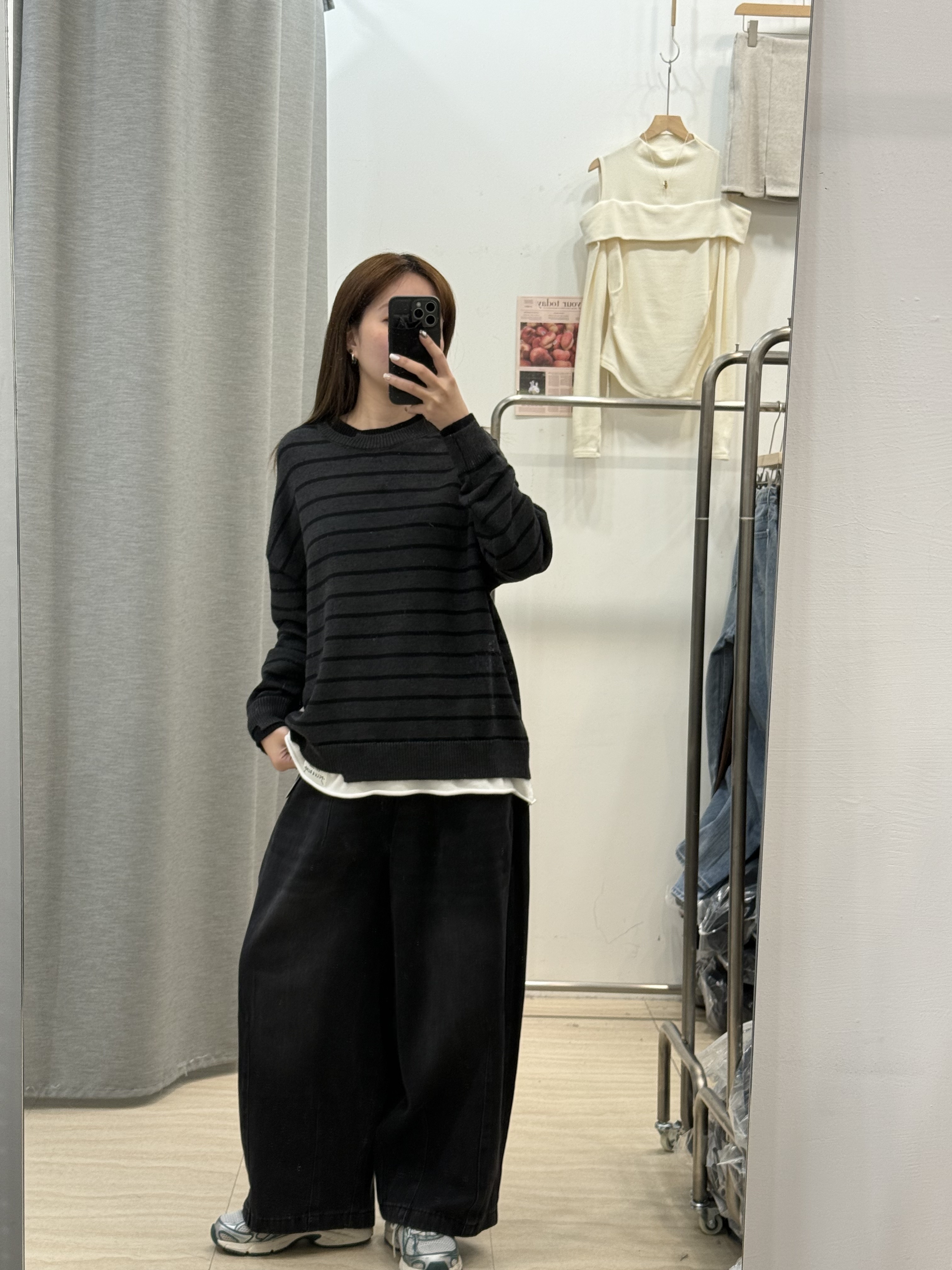 水洗全鬆緊九分牛仔闊腿褲