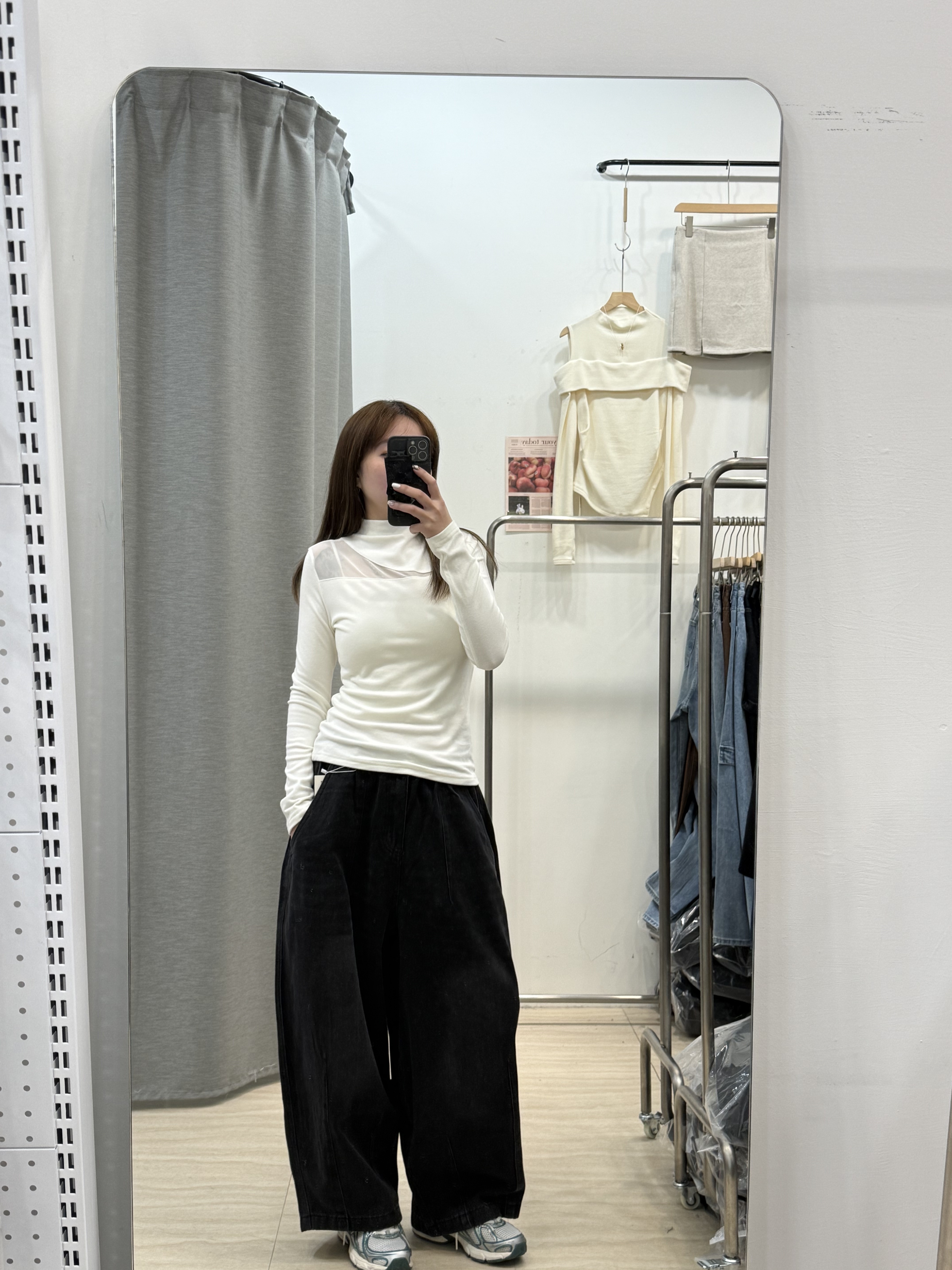 水洗全鬆緊九分牛仔闊腿褲