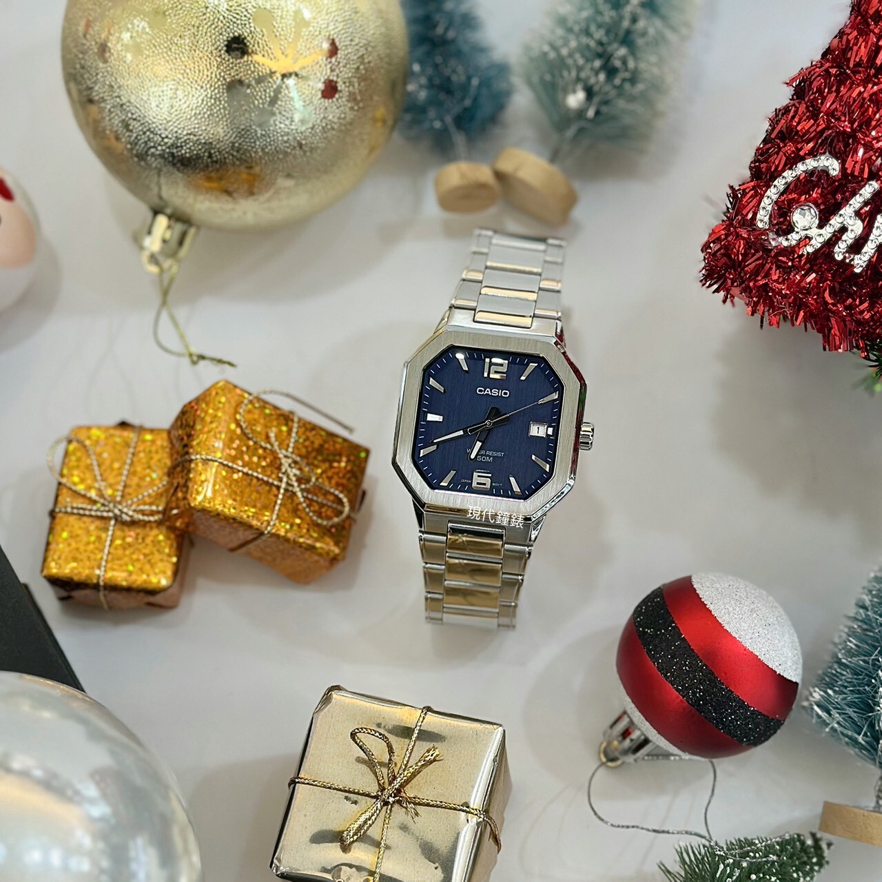 【CASIO 卡西歐】八角方形質感金屬MTP-B195D-2A 38mm 現代鐘錶