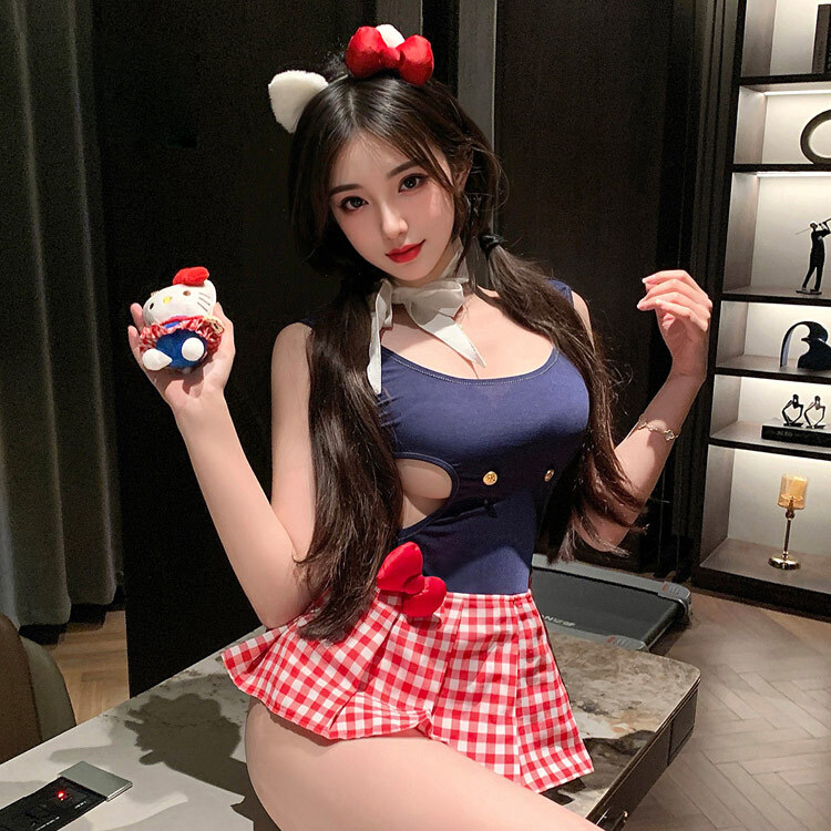 ZY139 軟萌Kitty醬拼接連身睡裙