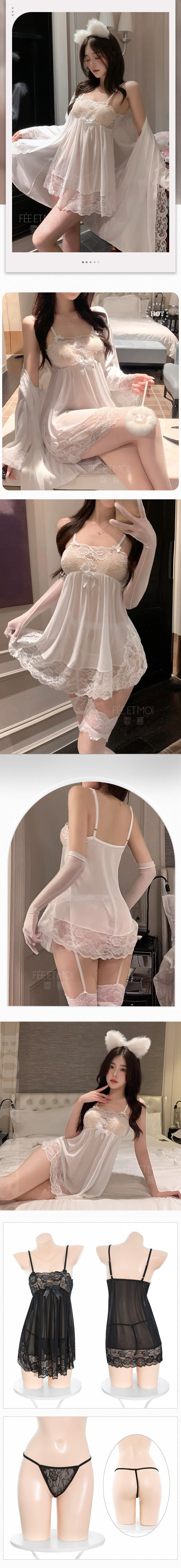 L7882 暗夜魅惑蕾絲薄紗睡裙 白