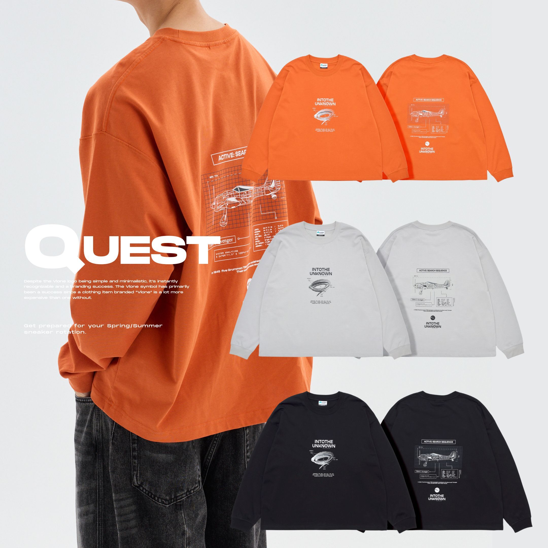 NICEDAY 服飾 QUEST Unknown LS Tee 未知 前線 薄長T 長袖 黑 灰 橘 秋冬 11397075