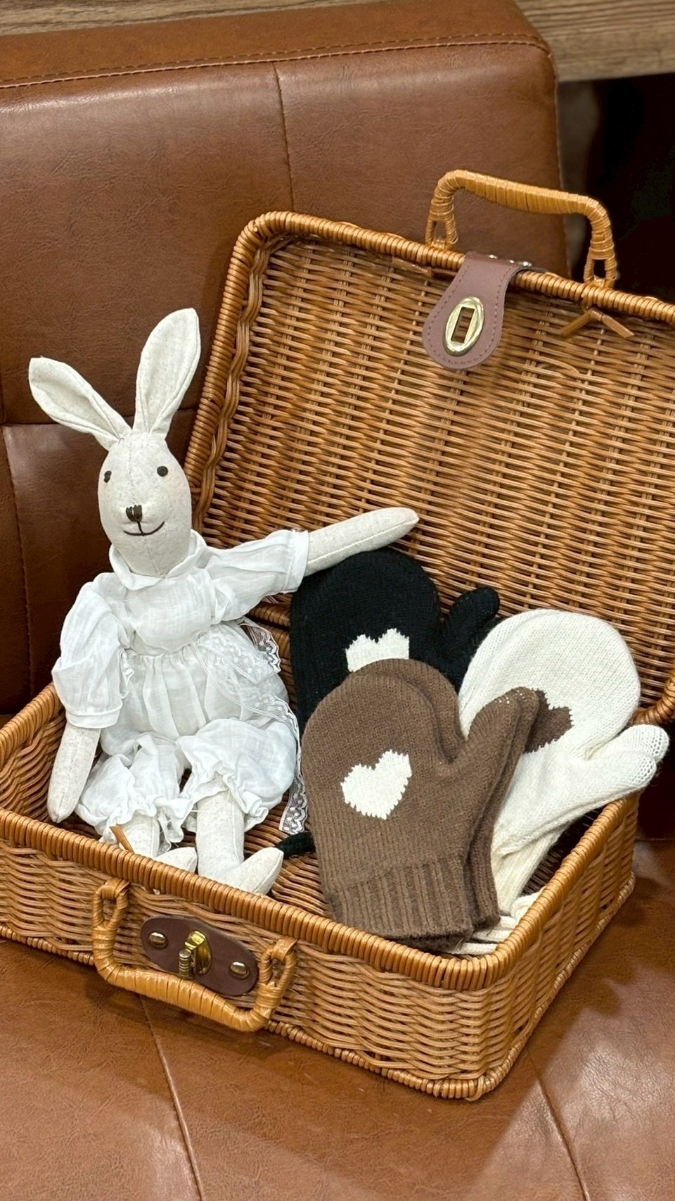 掛脖愛心針織手套