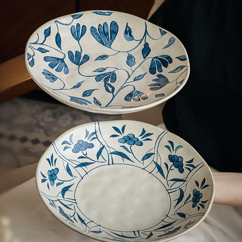《6483》復古花朵不規則陶瓷深盤
