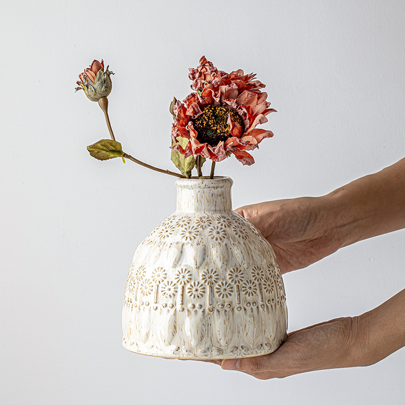 《6484》蒲公英浮雕陶瓷收口花瓶