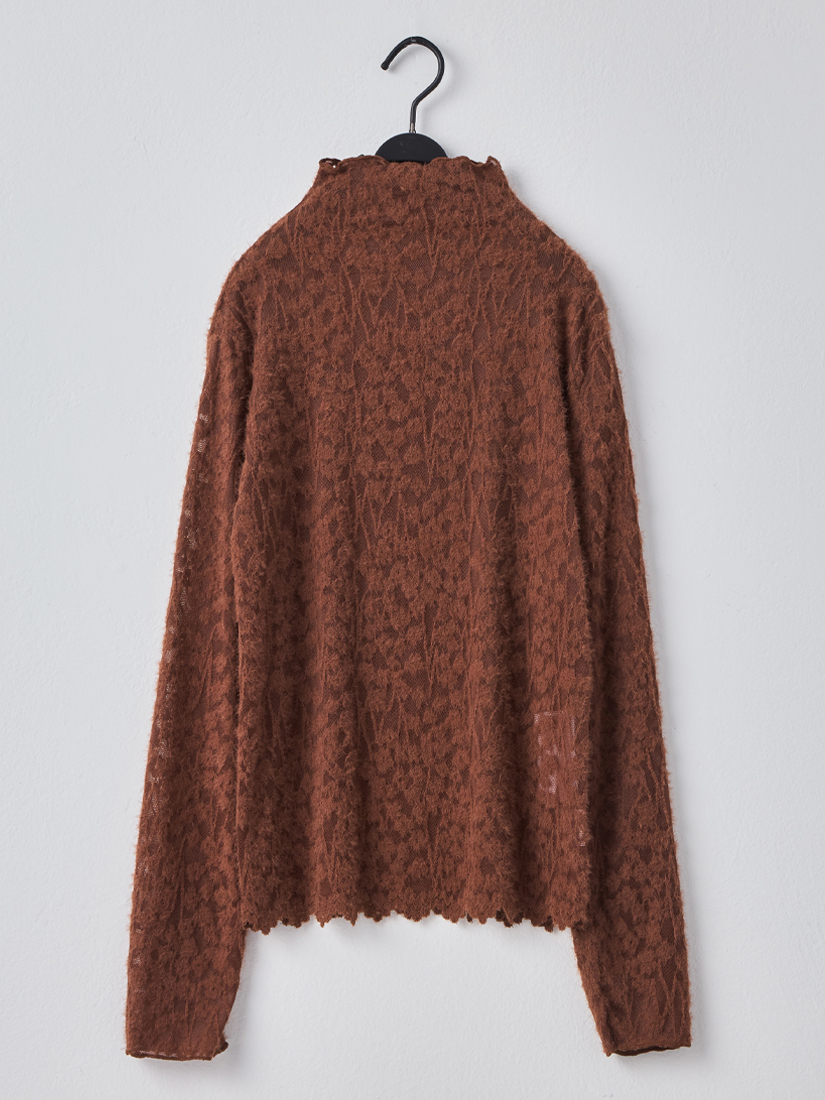 半高領簍空絨毛蕾絲內搭長袖上衣