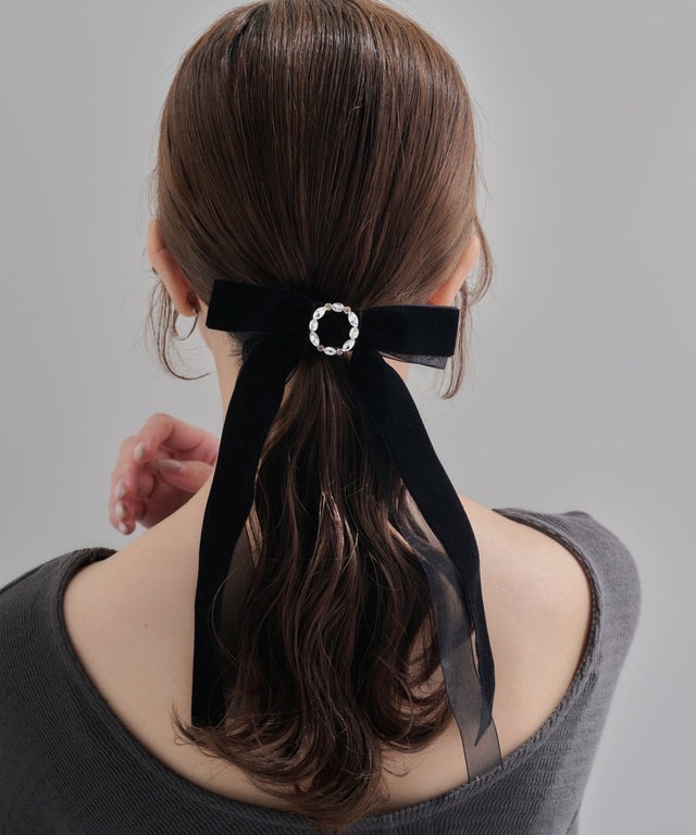 寶石絲絨蝴蝶結髮插