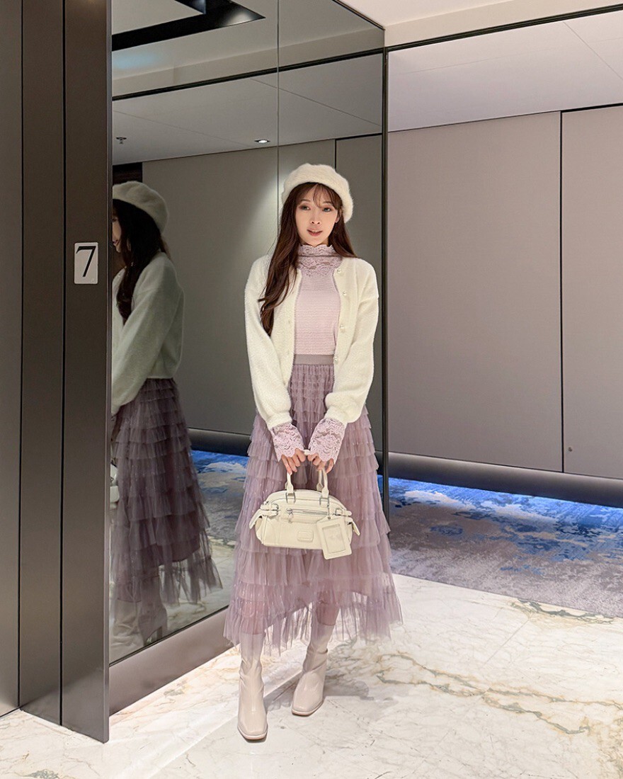 LINA LINA調味歐蕾純色珍珠釦水貂毛上衣外套-純潔白