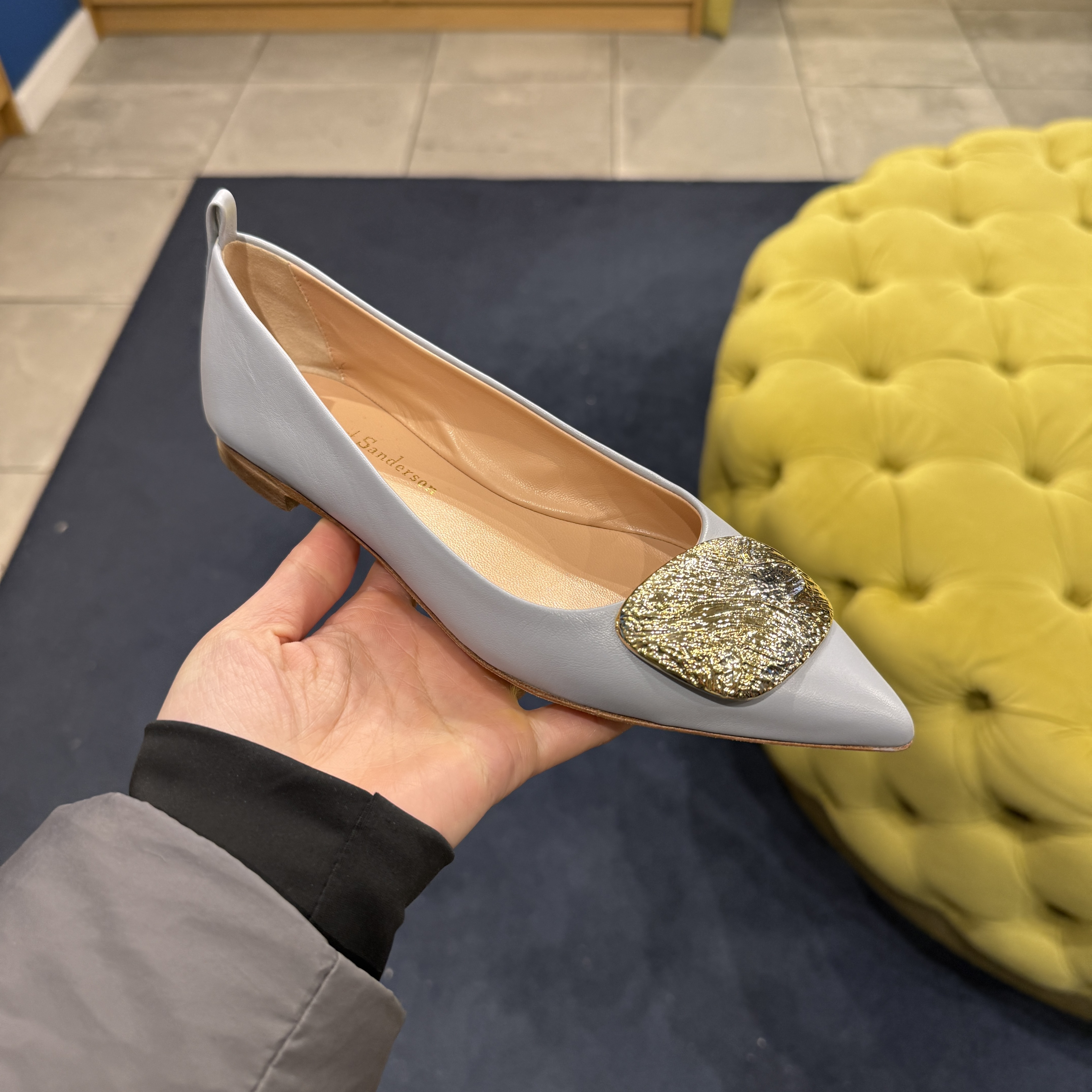 Rupert Sanderson Claudette ripple arctic nappa flats light blue grey