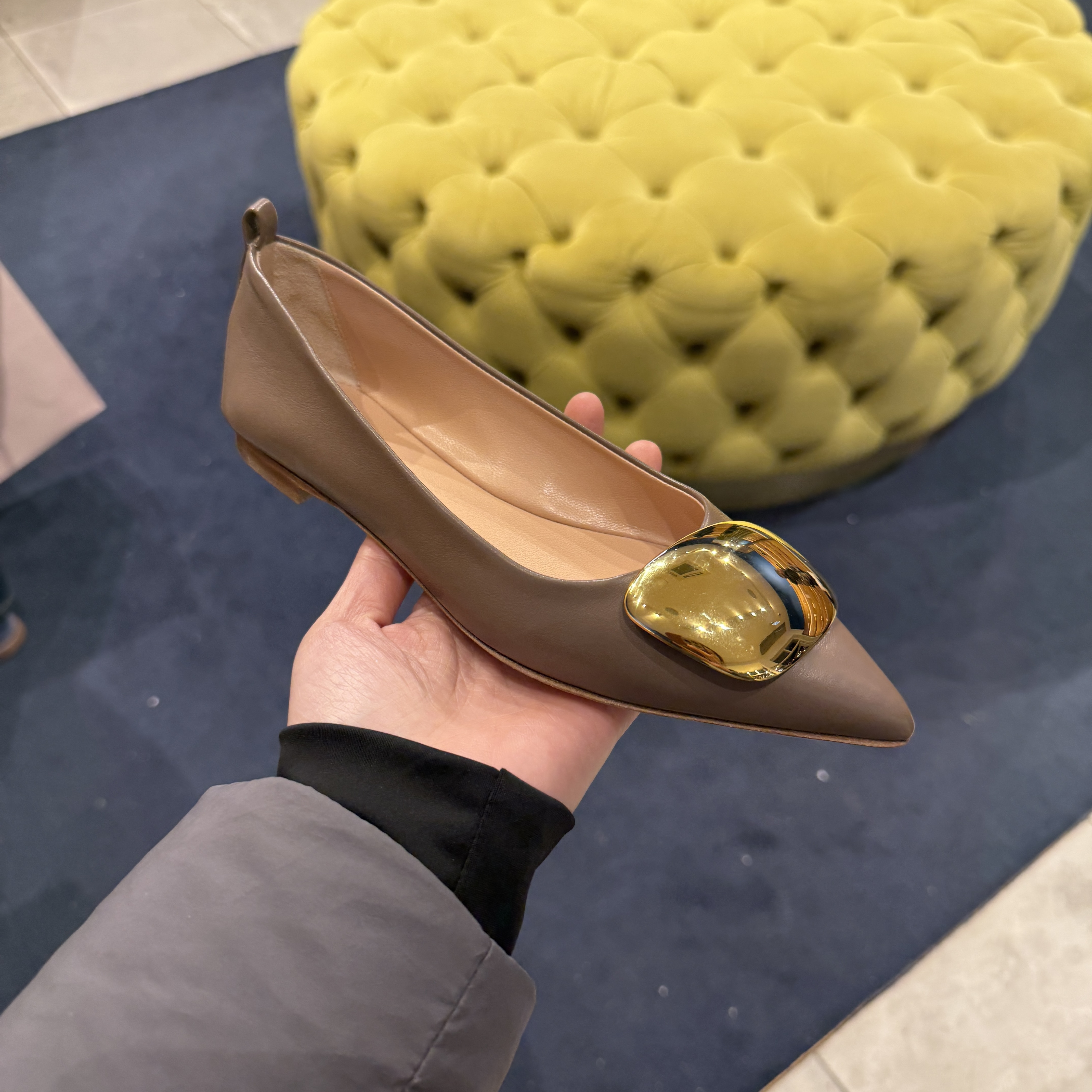 Rupert Sanderson Claudette malt nappa gold flats brown grey