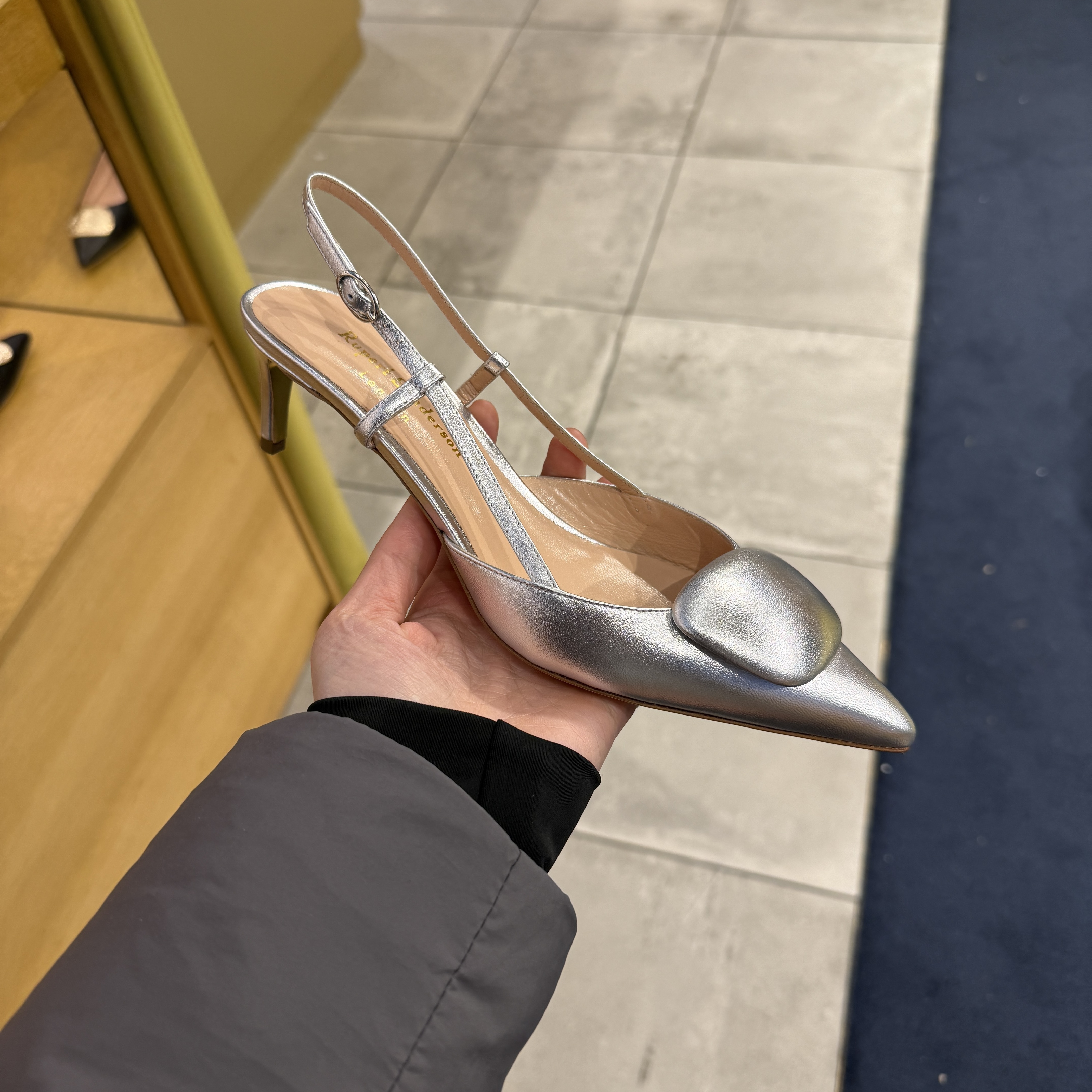 Rupert Sanderson joyous silver laminate heels slingback